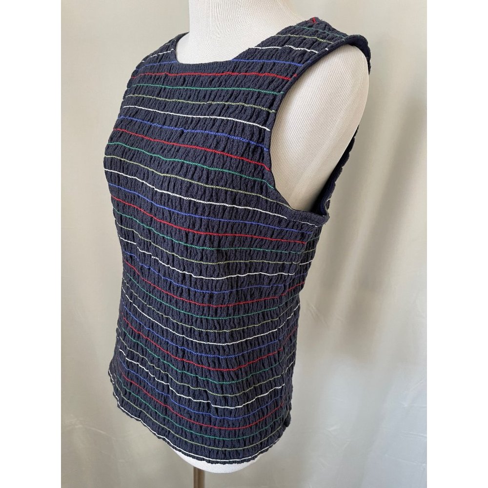 Christopher & Banks Blue Multi-Color Striped Crinkle Stretch Sleeveless/Tank Top - Picture 9 of 11